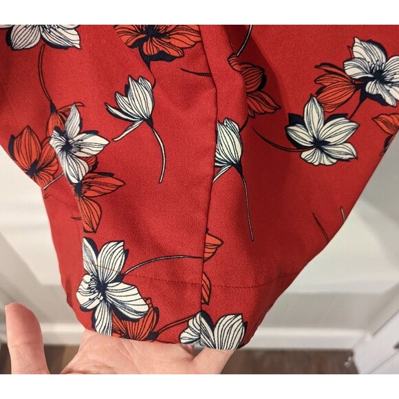 Banana Republic Dress Red Short Sleeve Crew Neck Back Zip Shift Floral - Picture 5 of 7